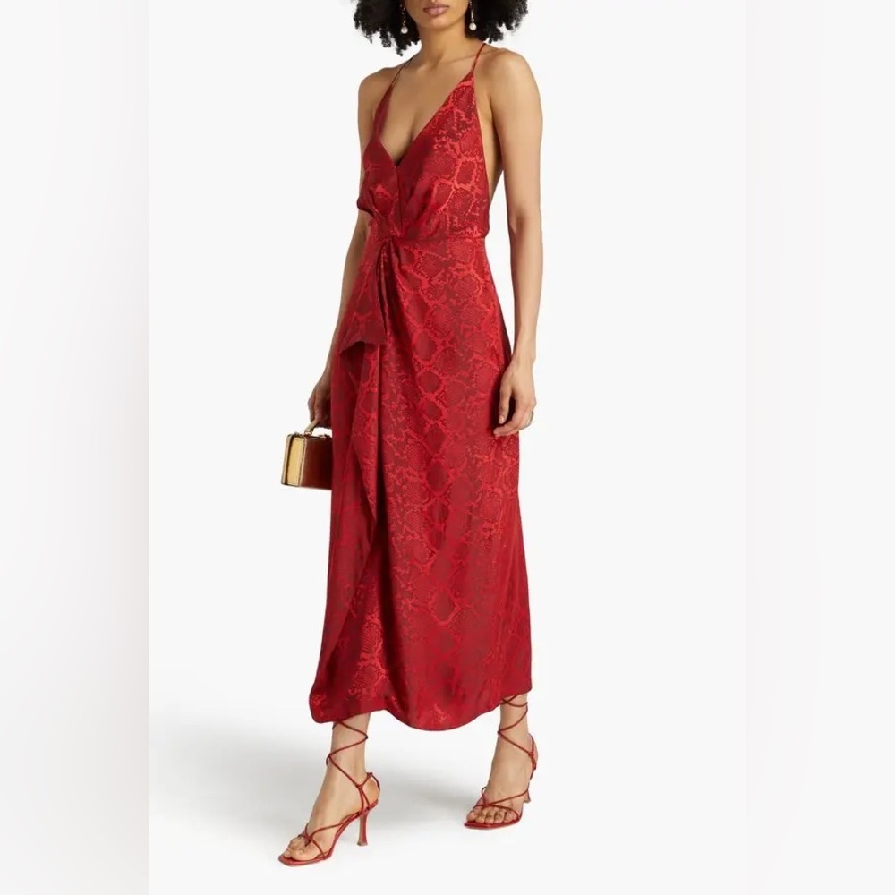 EUC Jonathan Simkhai Giana Ruched Satin-Jacquard Gown